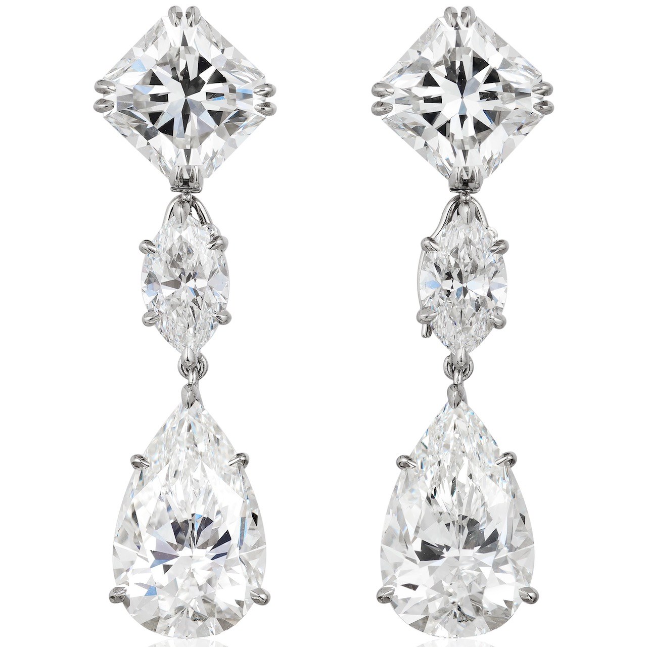 Tiffany & Co. Lucida Cut and Pear-Shaped Diamond Earrings, Totalling 20 Carats (Courtesy of Circa)