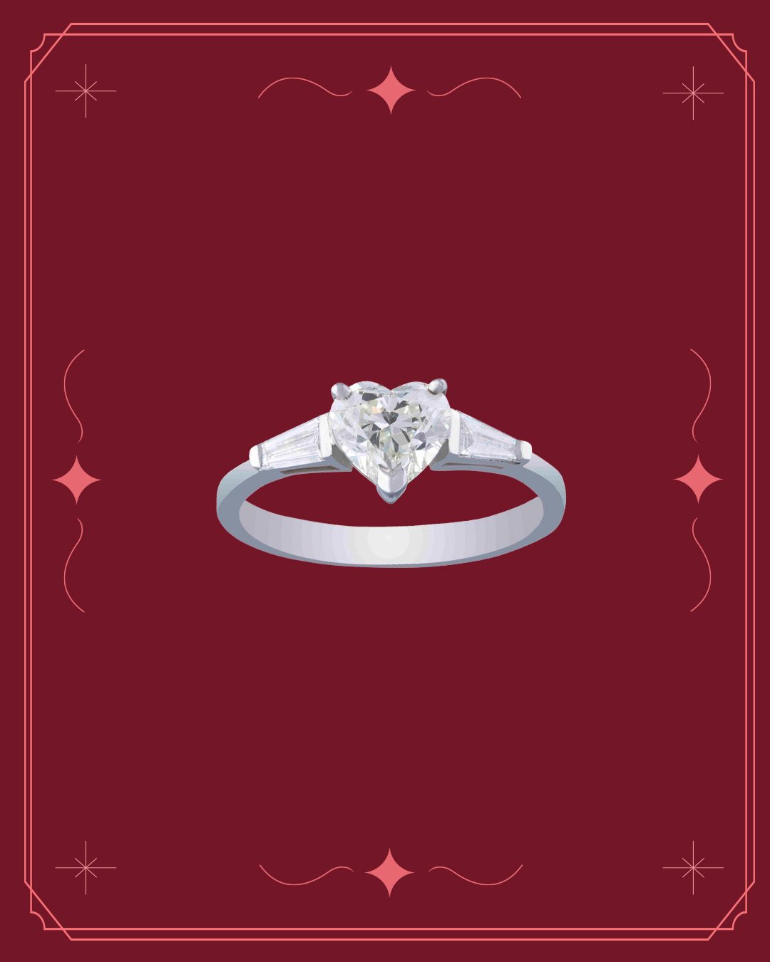 Minimal silver ring with heart shaped diamond