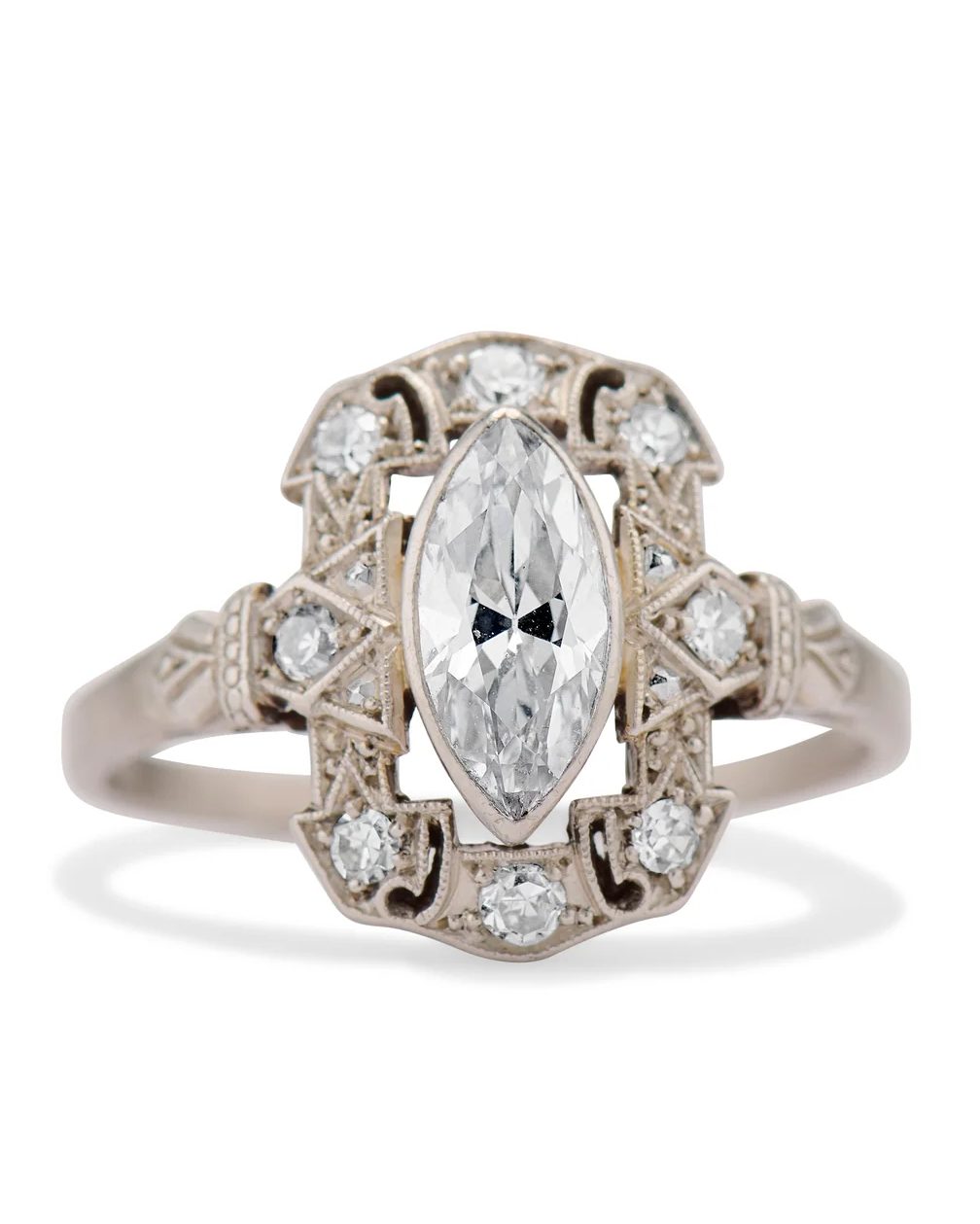 gothic engagement rings: Moval Diamond Art Deco Picture Frame Ring