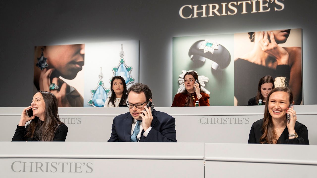 Claibourne Poindexter in the bidding booth during a Christie's Magnificent Jewels auction.