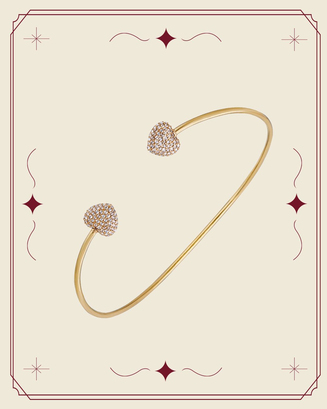 Gold bracelet with two heart shaped diamond