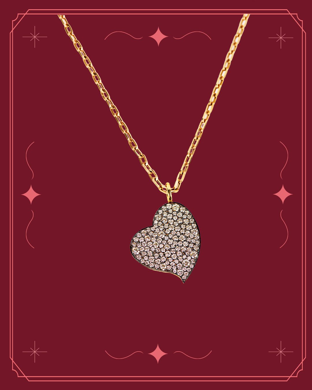 Yellow gold pavé heart-shaped diamond pendant