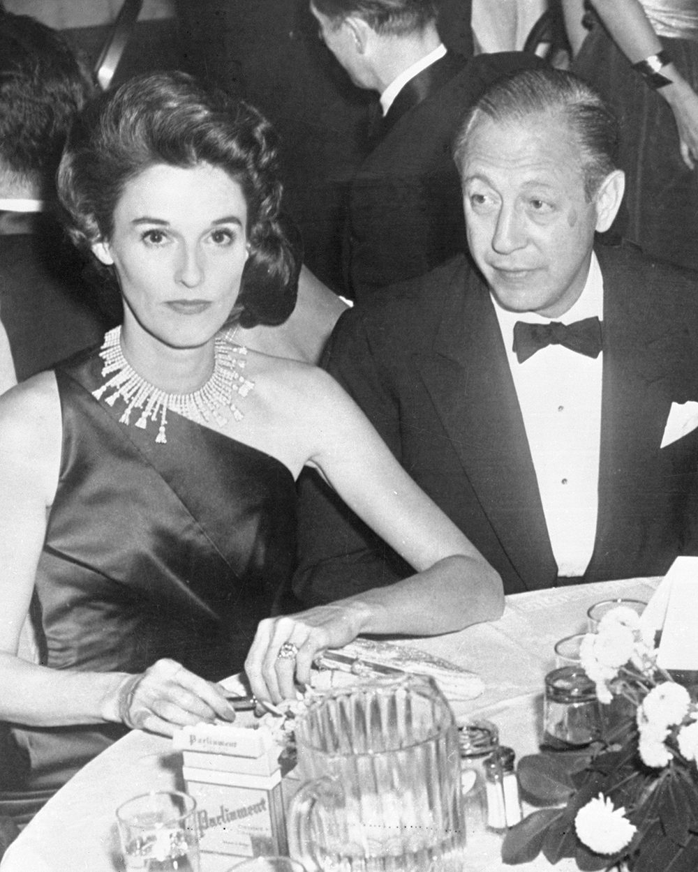Babe Paley attends the sixth annual North Shore Hospital Ball in O'Hara Hall of the U.S. Merchant Marine Academy at Kings Point, wearing a 21-carat canary diamond ring by Verdura, c. 1955. (Getty Images)