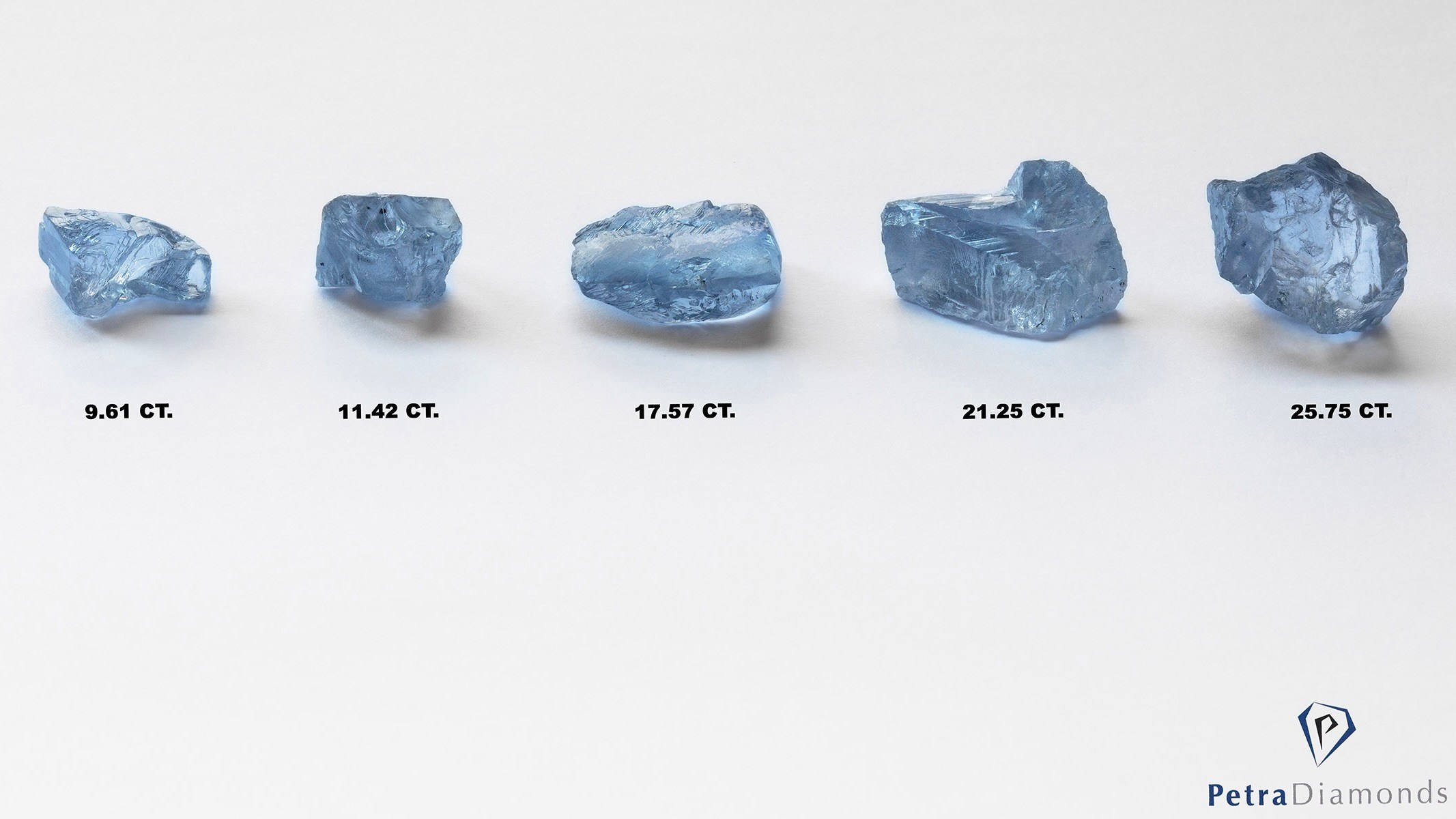 Petra Diamonds unearthed five high-quality, blue, type IIb diamonds from its Cullinan mine in South Africa in the span of one week in 2020. (Petra Diamonds)