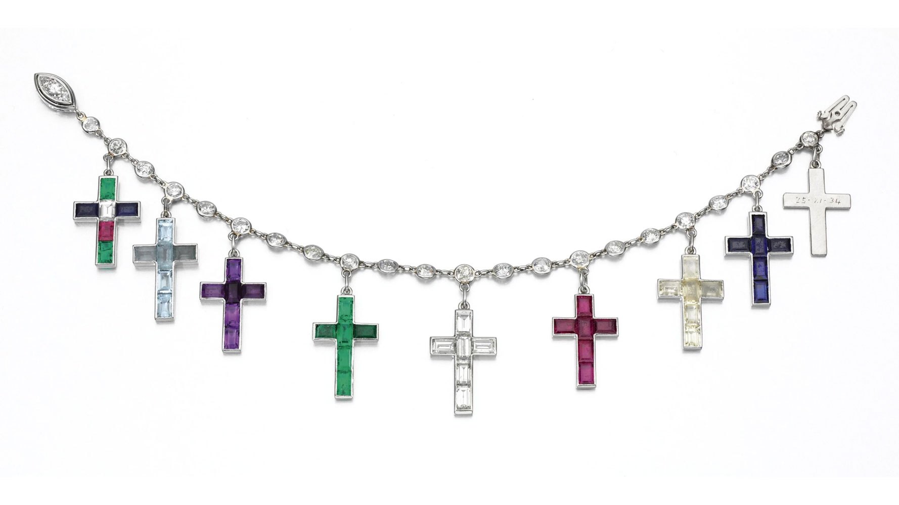 Wallis Simpson diamond and gemstone Cartier cross bracelet