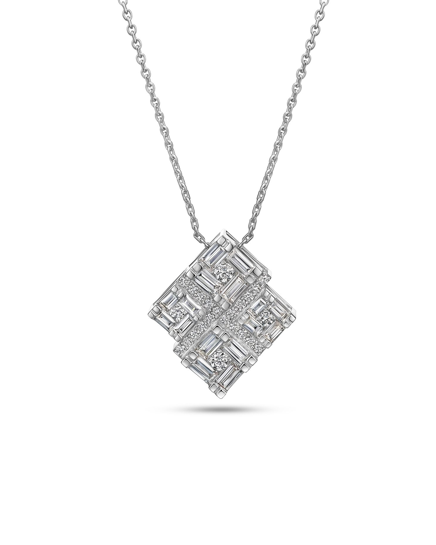Small geometric diamond pendant on a fine chain