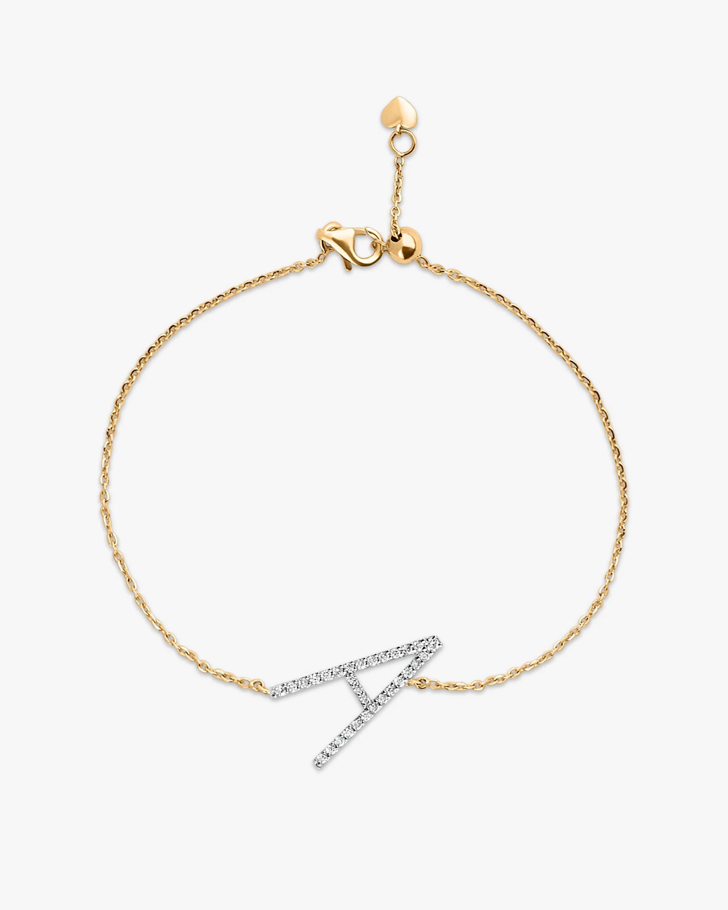 Gold A initial alphabet jewellery bracelet.