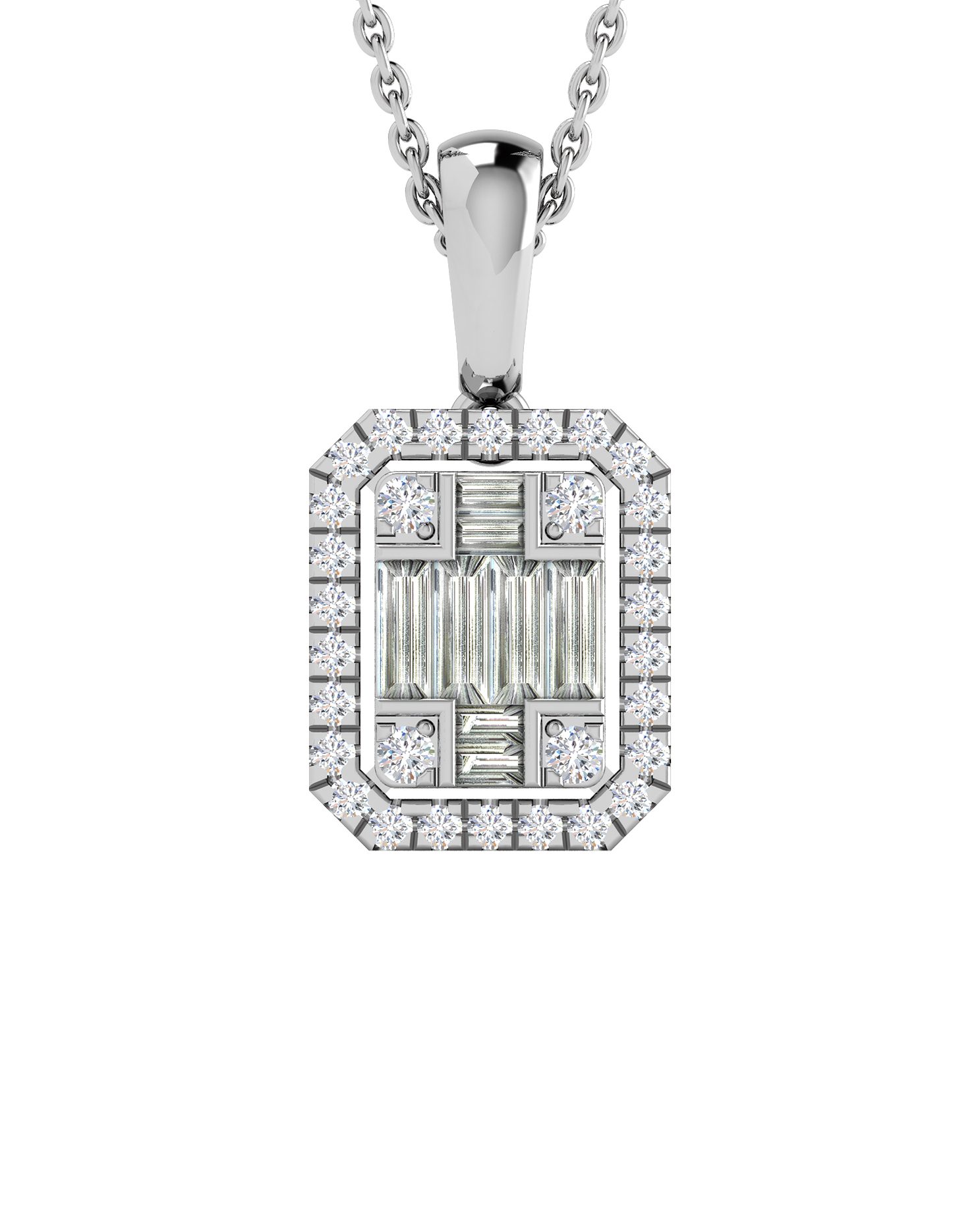 Emerald-cut pendant unisex diamond jewellery.