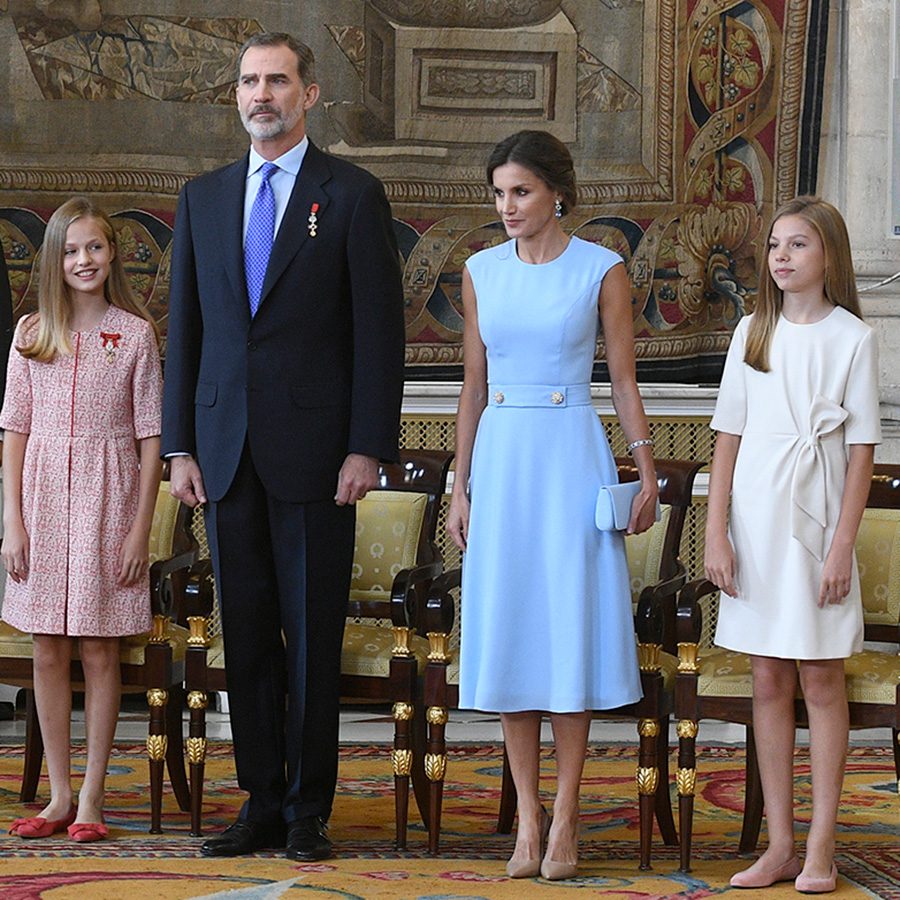 King Felipe VI, Queen Letizia and their two daughters, the Princess of Asturias and Infanta Sofia, in June 2019 (Wikimedia/Public Domain)