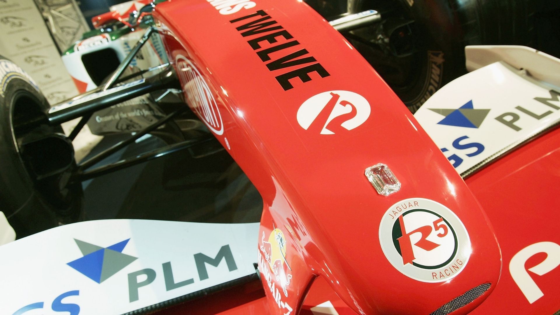 Jaguar Racing unveils a new livery for their R5, complete with a Steinmetz diamond set into the car nose, to promote the film "Oceans 12" before the Monaco F1 Grand Prix on May 19, 2004. (Getty Images)