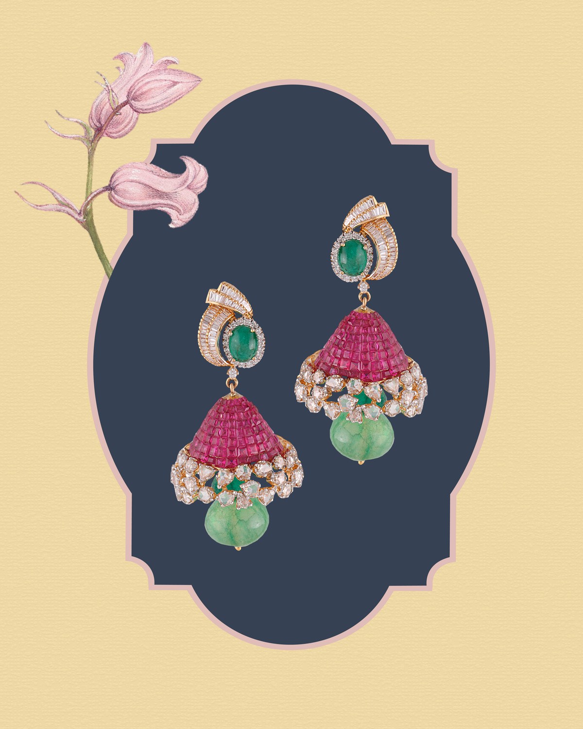Colorful gemstone diamond jhumka