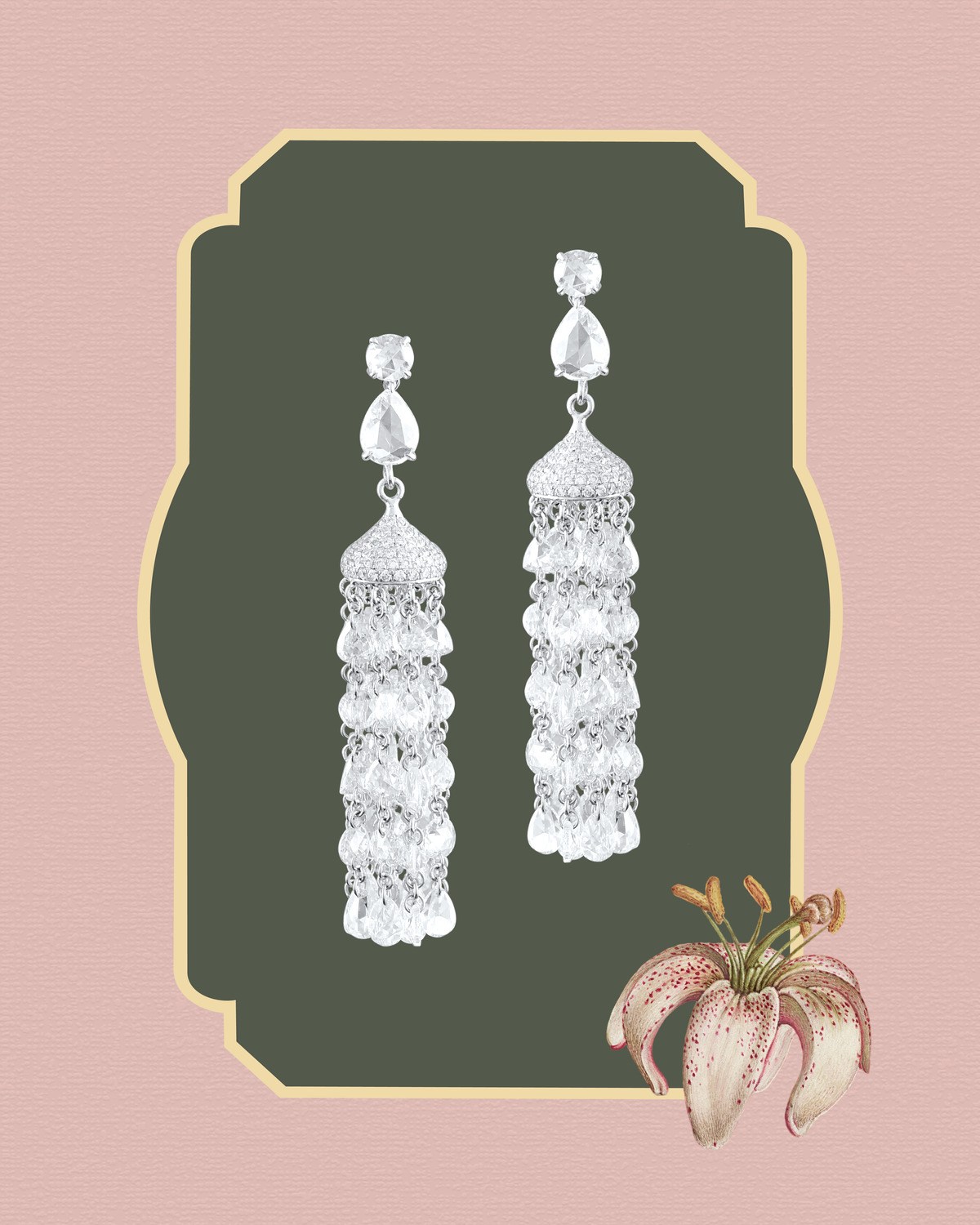 Diamond jhumka earrings with floating chain tassels