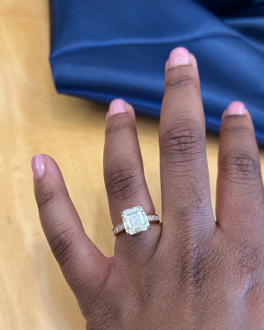 A 6.02-carat channel-set Asscher-cut diamond ring in 18-carat yellow gold found in the TaTe collection. (Courtesy of Leah Faye Cooper)