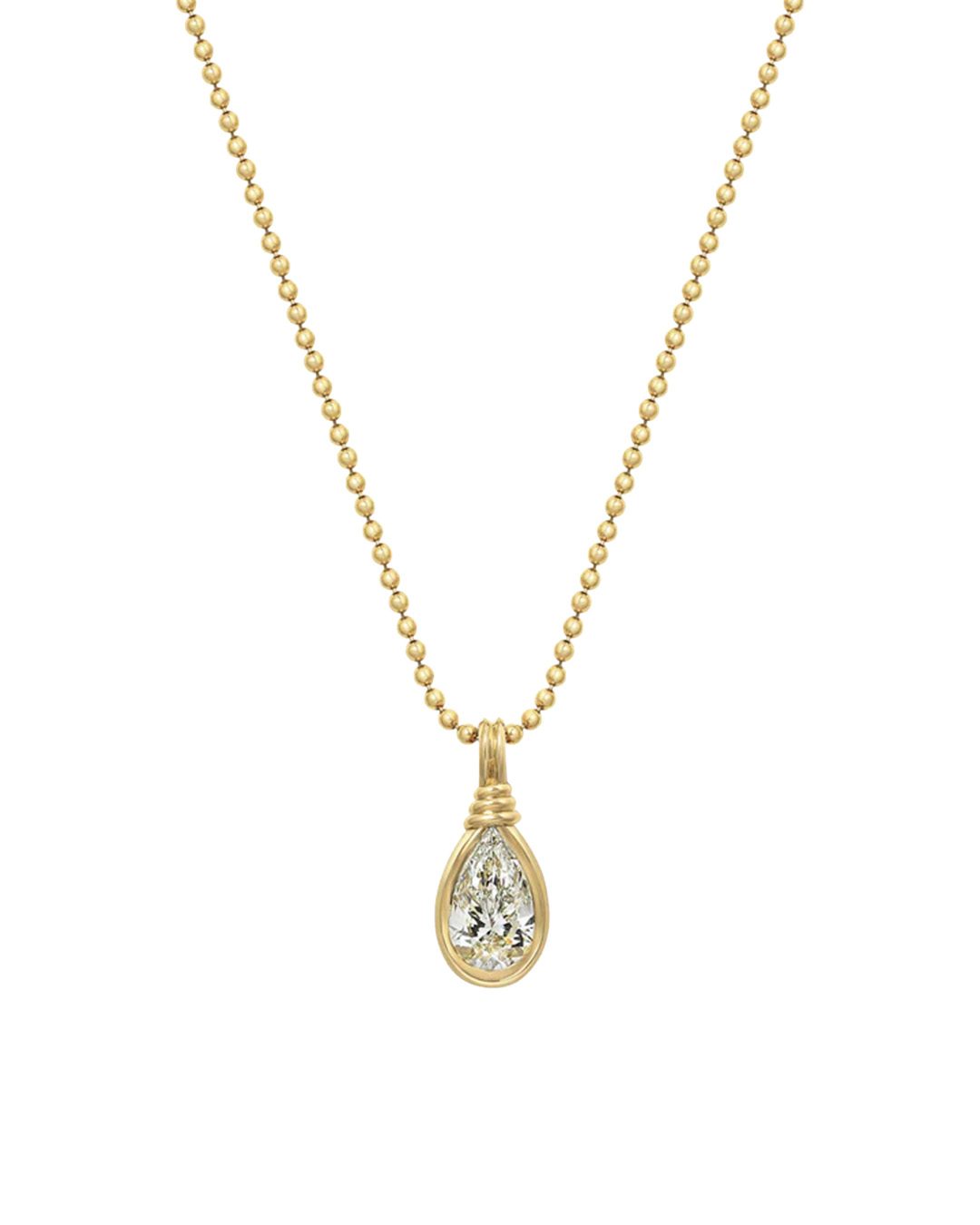 Pear-shaped diamond pendant.
