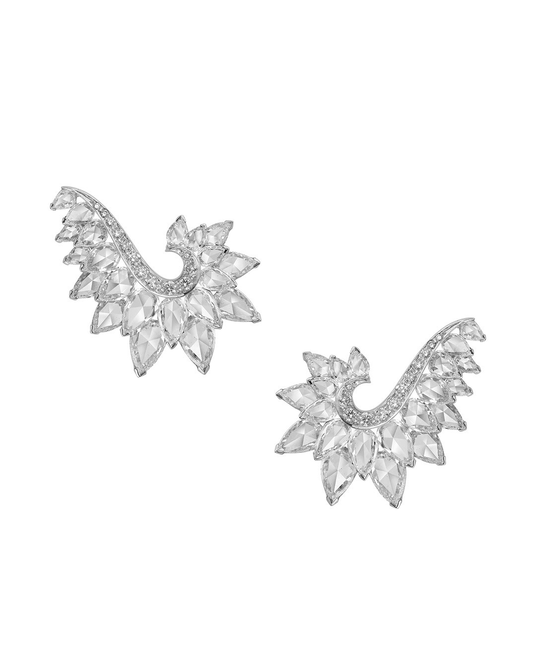Diamond ear cuffs with marquise and pear-cut stones.