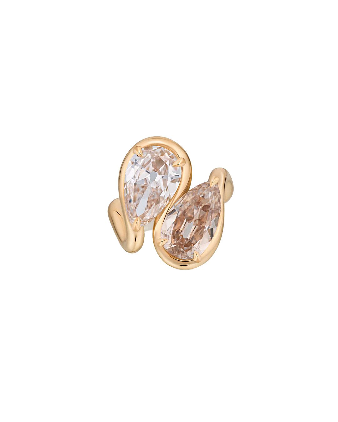 Pear shaped ring with two diamonds