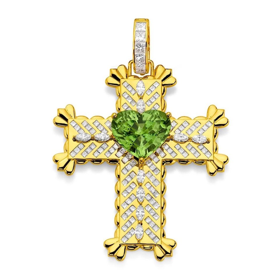 Buddha Mama Peridot and Diamond Heart Cross Pendant