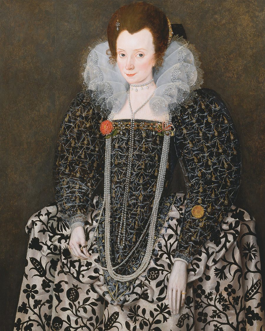 Portrait of a Woman, Traditionally Identified as Mary Clopton (born Waldegrave), of Kentwell Hall, Suffolk by Robert Peake the Elder. (Wikimedia / Public Domain)