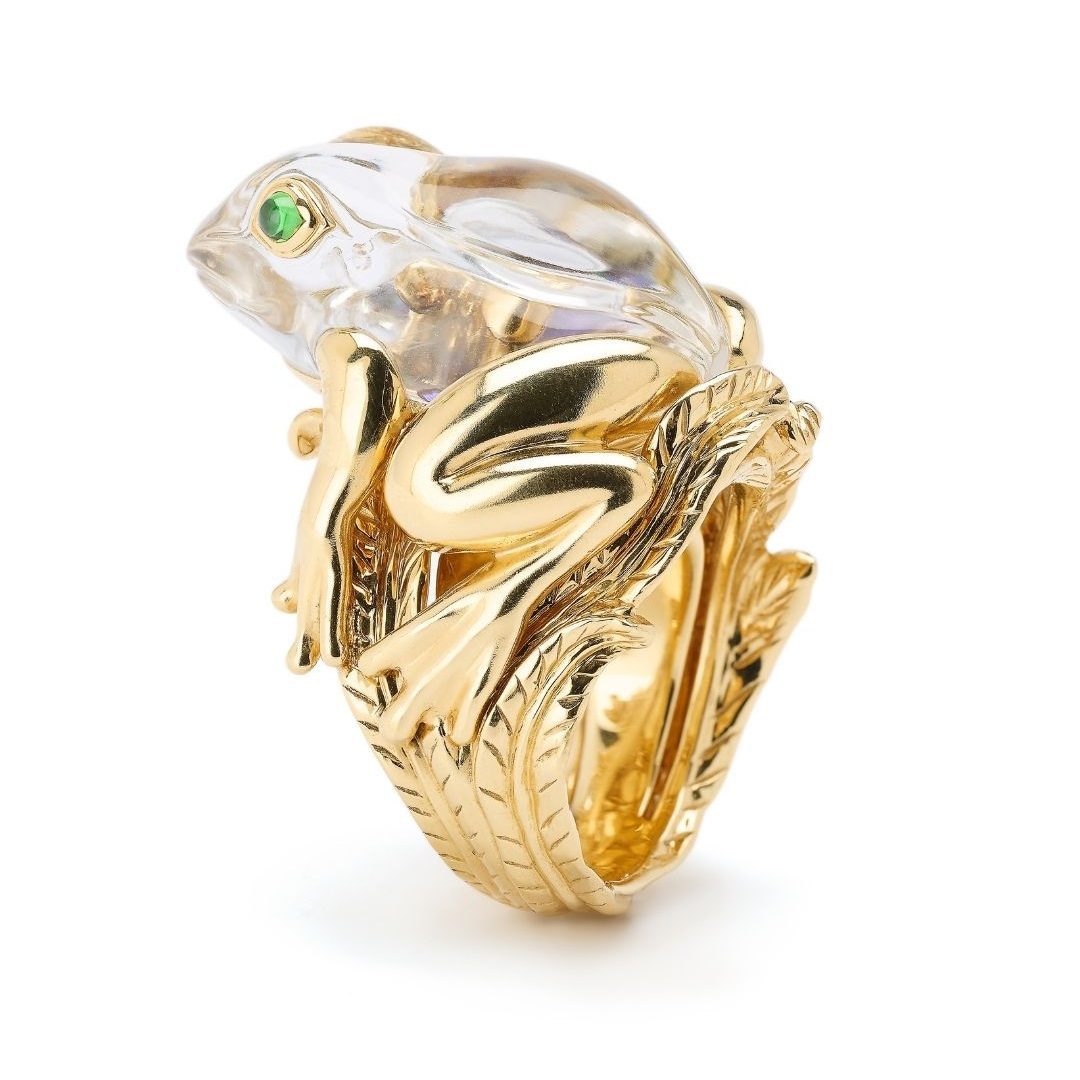 Paris Fashion Week: Bibi van der Velden 18K recycled yellow gold Frog ring with rock crystal, tsavorites, and abalone. (Courtesy of Bibi van der Velden)
