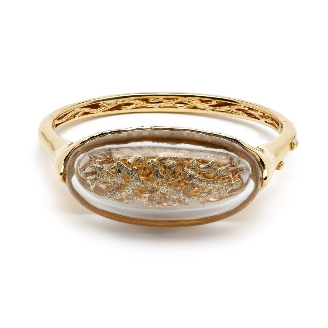 Paris Fashion Week:
Bibi van der Velden 18K recycled gold Terrarium bangle with diamond and mother-of-pearl set under rock crystal. (Courtesy of Bibi van der Velden)