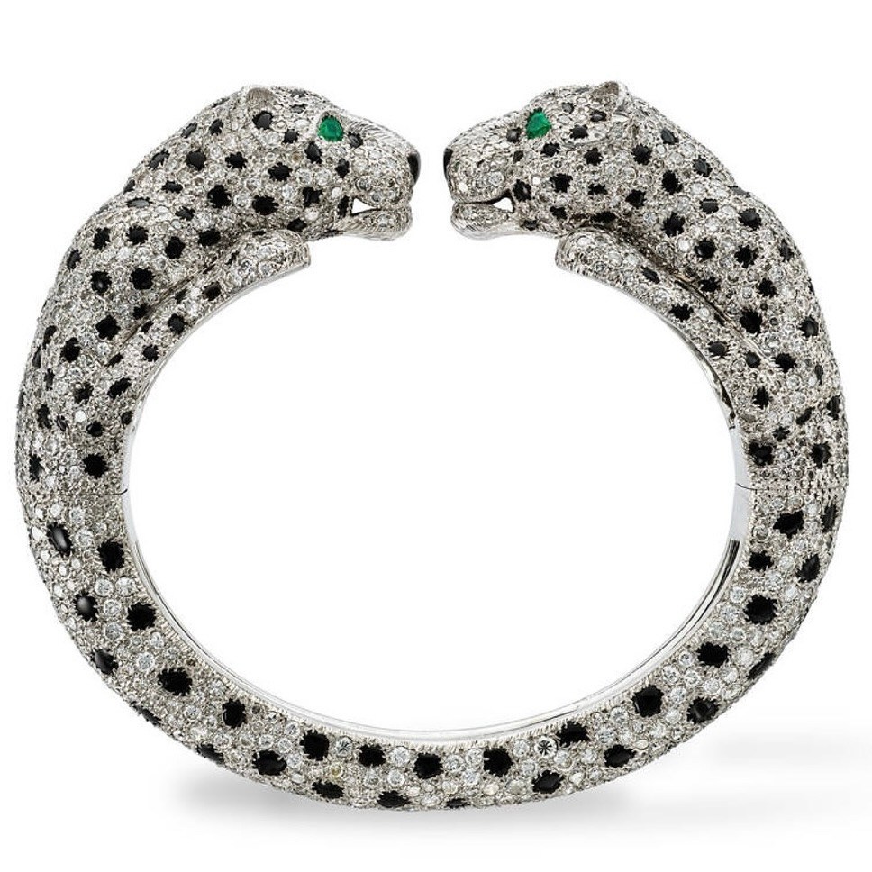 Maria Félix Cartier 'Panthère' Diamond, Onyx and Emerald Bangle