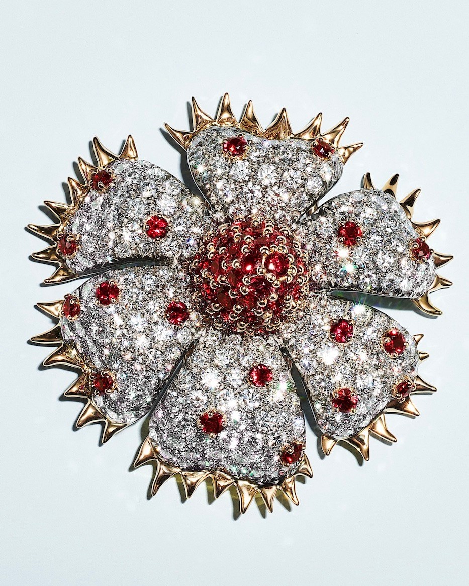 Jean Schlumberger by Tiffany & Co. Zinnia brooch, crafted from 18-karat gold and platinum with natural diamonds and rubies.