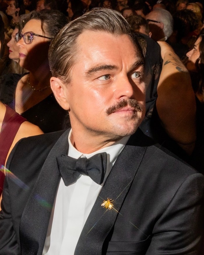 Leonardo DiCaprio attends the 98th Annual Oscars on March 15, 2026. Insect Jewelry Boucheron Bumblebee brooch