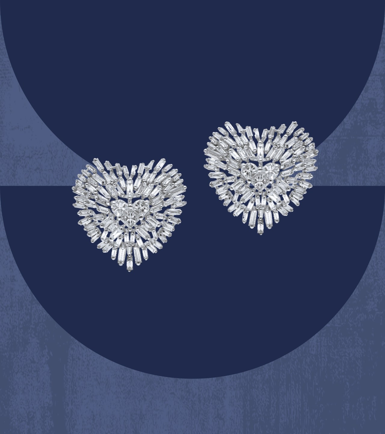 Heart-shaped diamond stud earrings