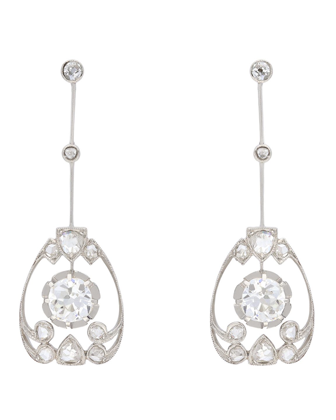 Belle Époque diamond drop earrings, French, circa 1915, $16,080, berganza.com