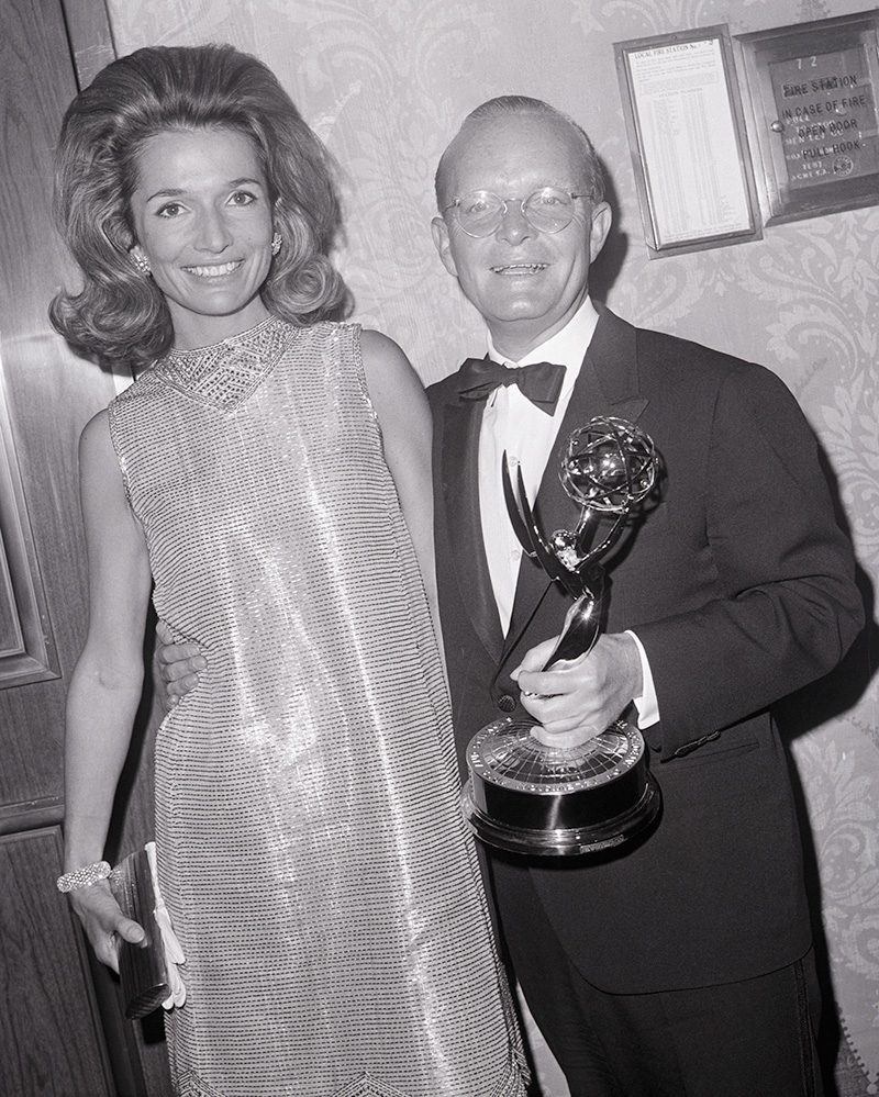 Lee Radziwill (L) and Truman Capote pose for the camera at the Emmy Awards, 1967.