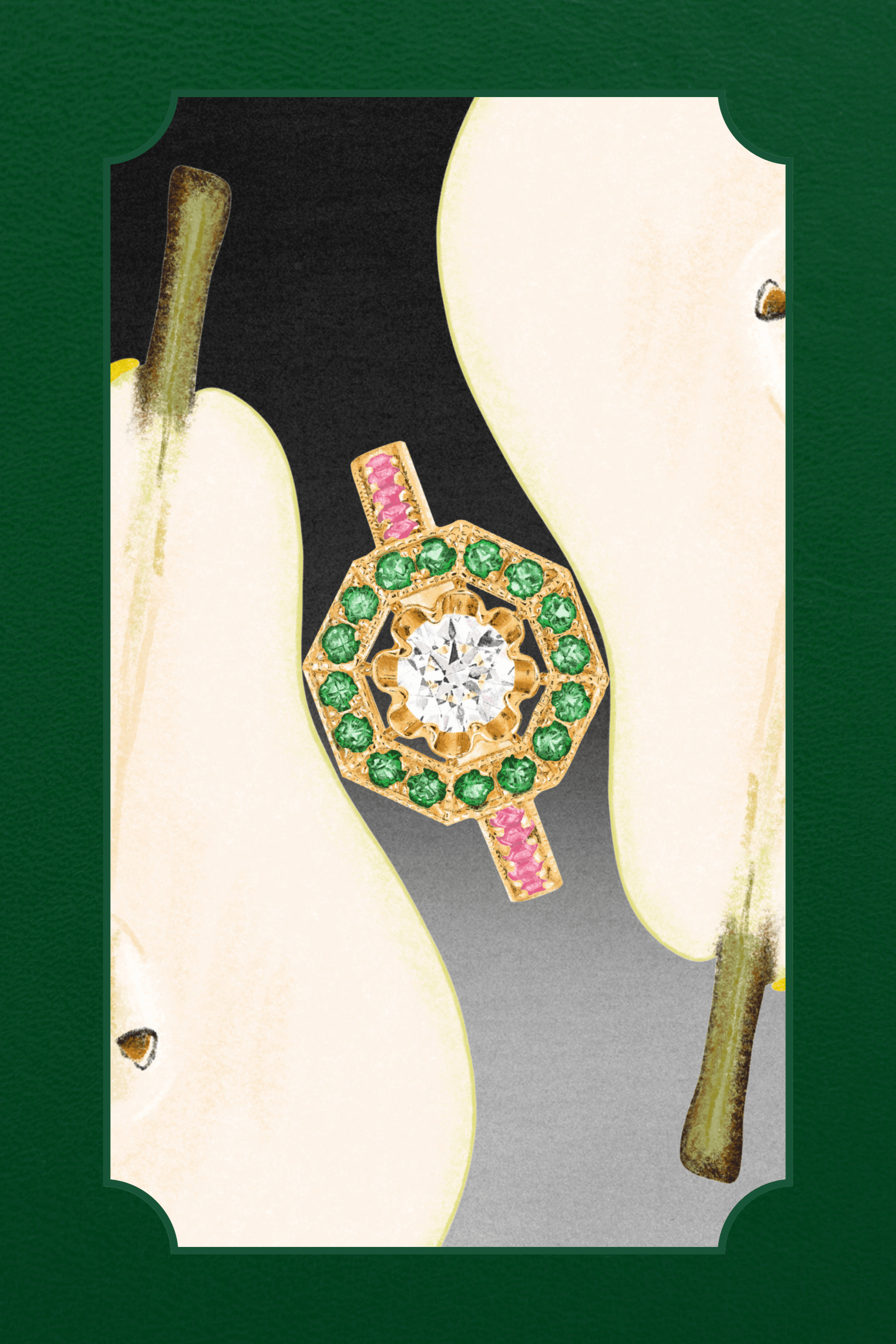 Mellerio Vérone Green Fields natural diamond ring with tsavorites and pink sapphires