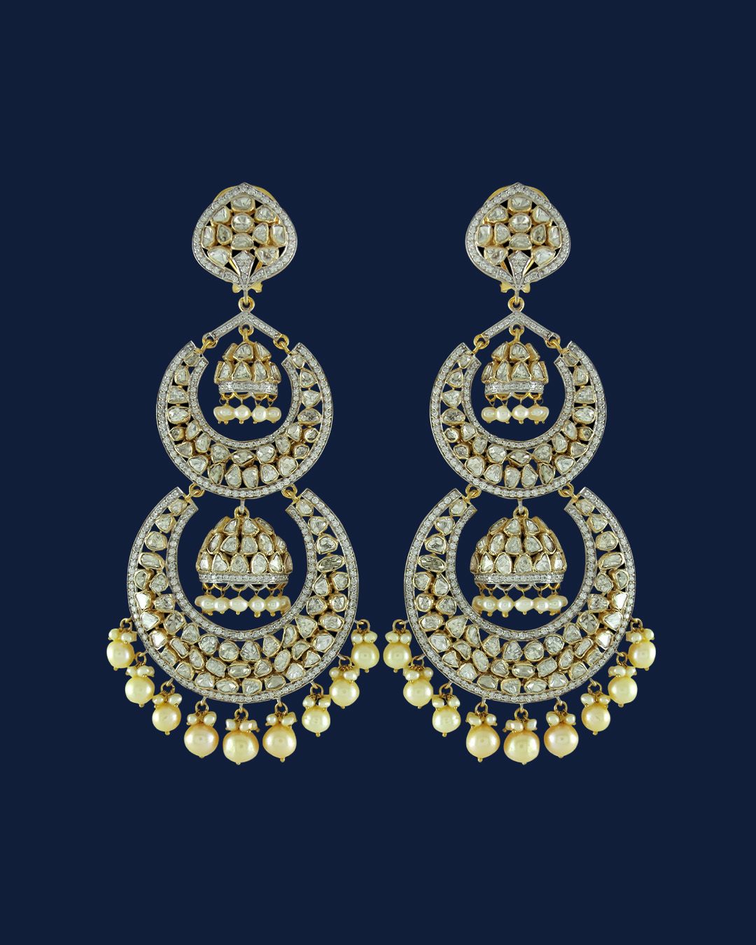 Gold layered chandelier earrings with bead drops