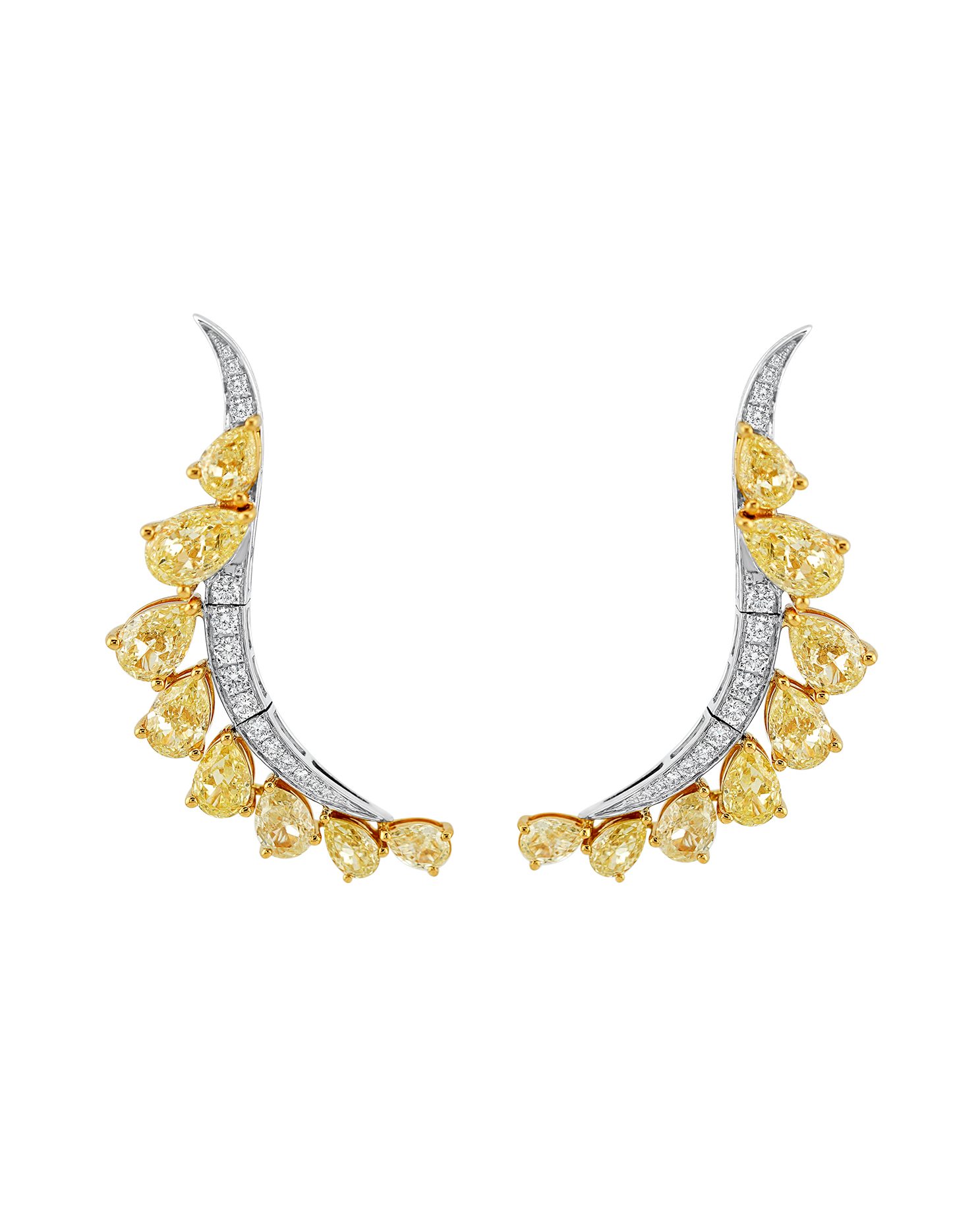 Half-moon diamond ear cuff with yellow gold accents