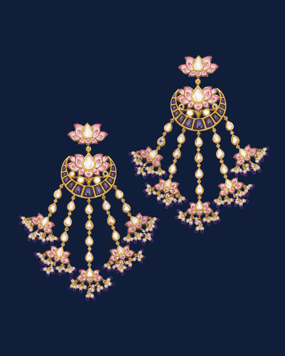 Floral gemstone chandbali earrings