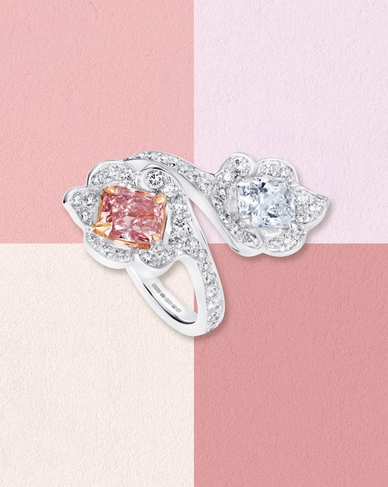 Two-stone pink and white diamond ring.