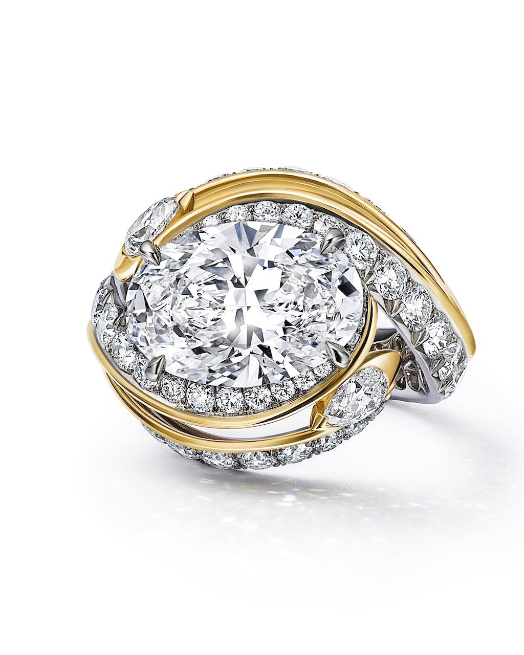 A diamond ring featuring a 5.74-carat oval center stone and diamond accents from the Tiffany & Co. Blue Book 2026: Hidden Garden collection (Courtesy of Tiffany & Co.)
