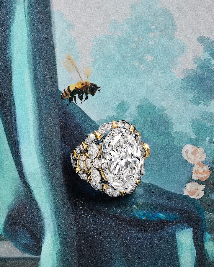 Diamond Bee Ring, featuring a 10.17-carat oval-shaped diamond from the Tiffany & Co. Blue Book 2026: Hidden Garden collection (Courtesy of Tiffany & Co.)