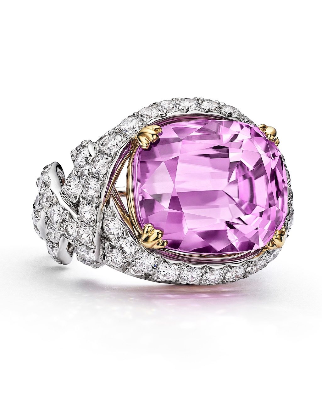 Jasmine Kunzite Ring with a 14.32-carat cushion-cut kunzite and diamonds from the Tiffany & Co. Blue Book 2026: Hidden Garden collection (Courtesy of Tiffany & Co.)