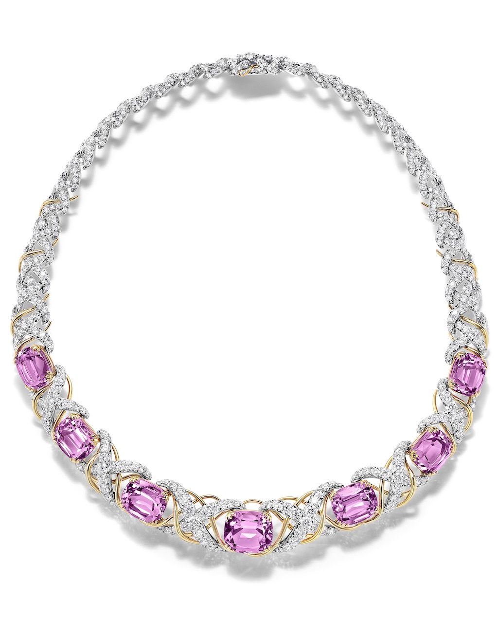 Kunzite Jasmine Necklace with seven cushion-cut kunzites and diamonds from the Tiffany & Co. Blue Book 2026: Hidden Garden collection (Courtesy of Tiffany & Co.)