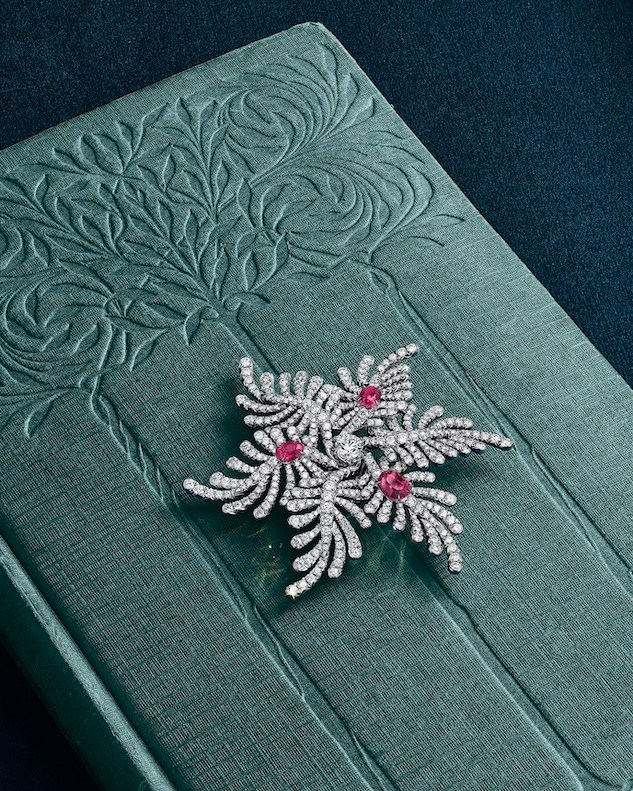 Unenhanced Ruby and Natural Diamond Palm Brooch from the Tiffany & Co. Blue Book 2026: Hidden Garden collection (Courtesy of Tiffany & Co.)