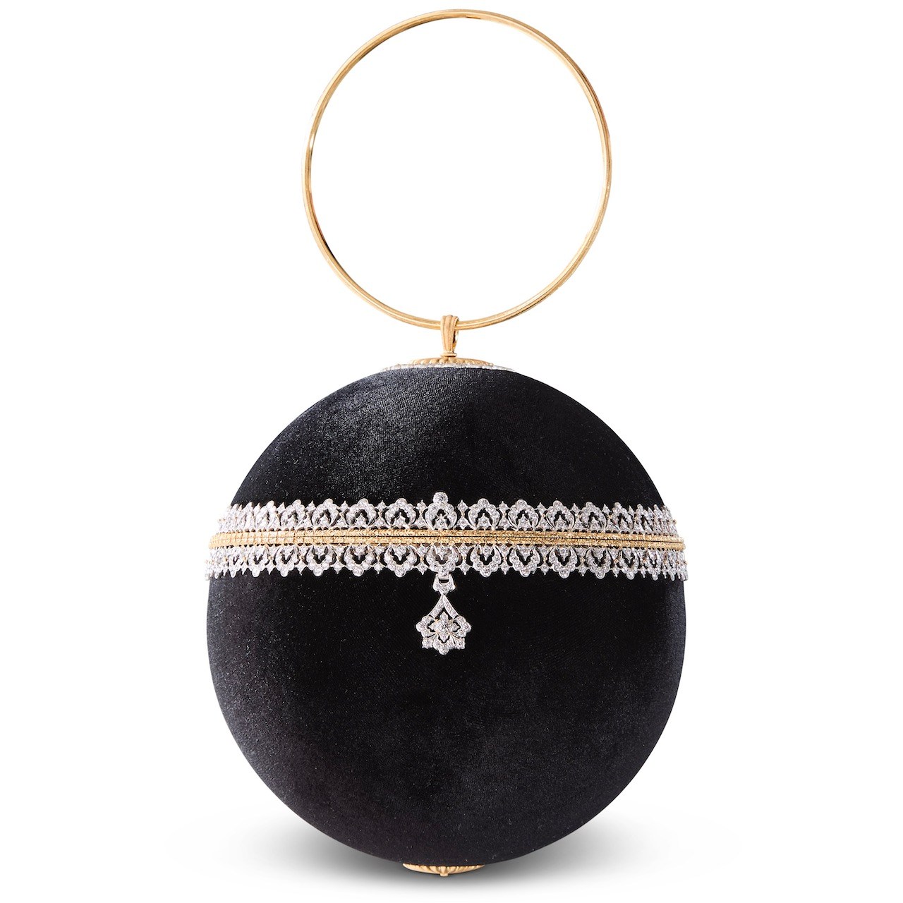 Diamond Purse Handbag in black velvet in yellow and white gold set with natural diamonds (Courtesy of Buccellati)
