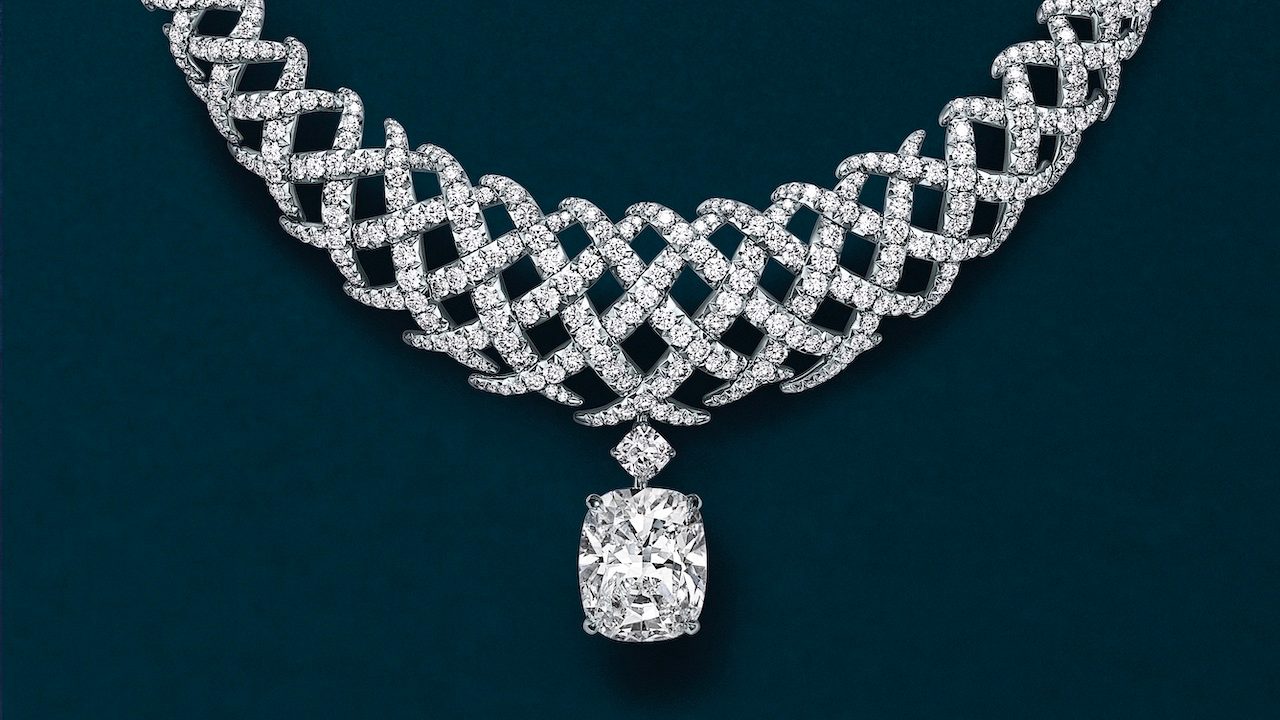 The completed Diamond Jasmine necklace from Blue Book 2026: Hidden Garden.