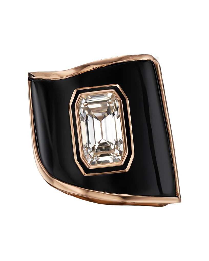 Antique Emerald Diamond Ring with Onyx Band, Price Upon Request, dezosara.com