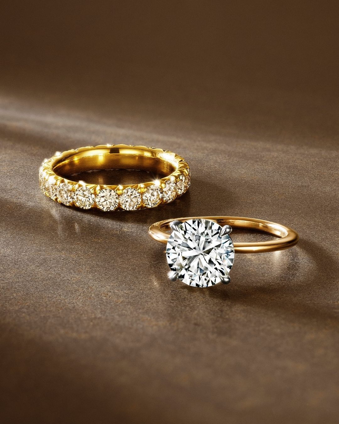 De Beers desert diamonds bridal campaign solitaire ring and diamond band