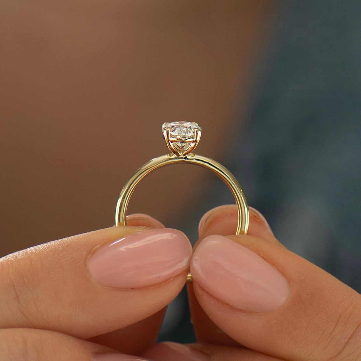 Diamond Prong Setting Nir Olivia The Oval Solitaire with Four Round Prongs