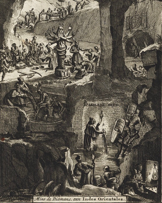 Ancient India Diamond Origins: Diamond mine in the Golconda region, 1725 CE, from the collection of Pieter van der Aa, a Dutch publisher known for preparing maps and atlases. (Wikimedia Commons / Public Domain)