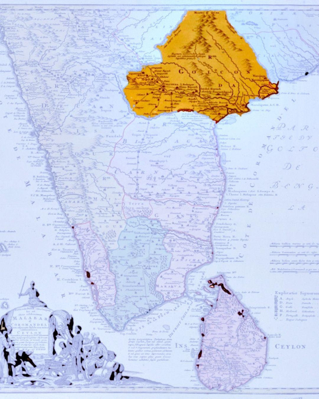 Ancient India Diamond Origins: A map of Golconda India region from 1733