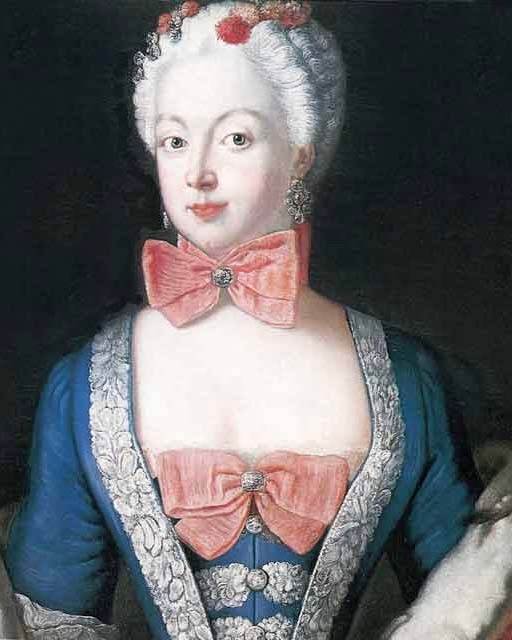 Beau Sancy Diamond Portrait of Elisabeth Christine of Brunswick, pictured with the Beau Sancy diamond set in a bow tie, 1739. 