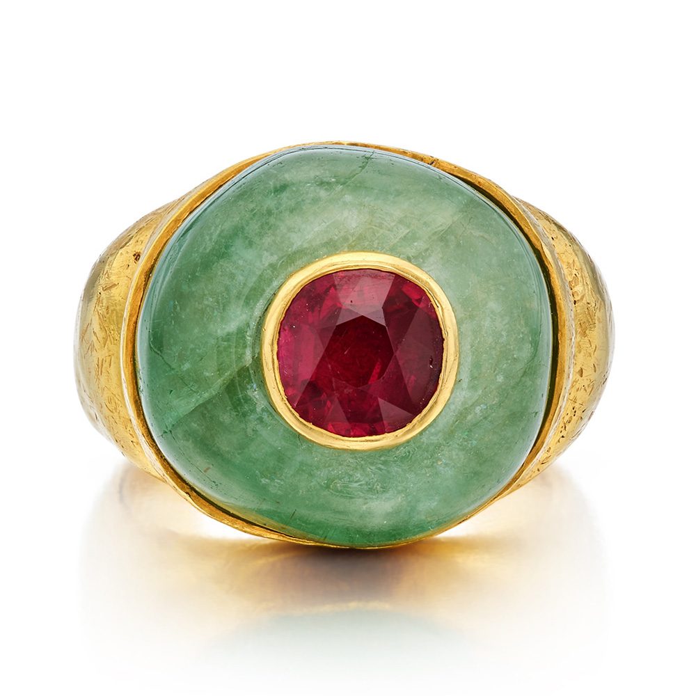 Suzanne Belperron Gold, Emerald and Ruby Ring owned by Millicent Rogers