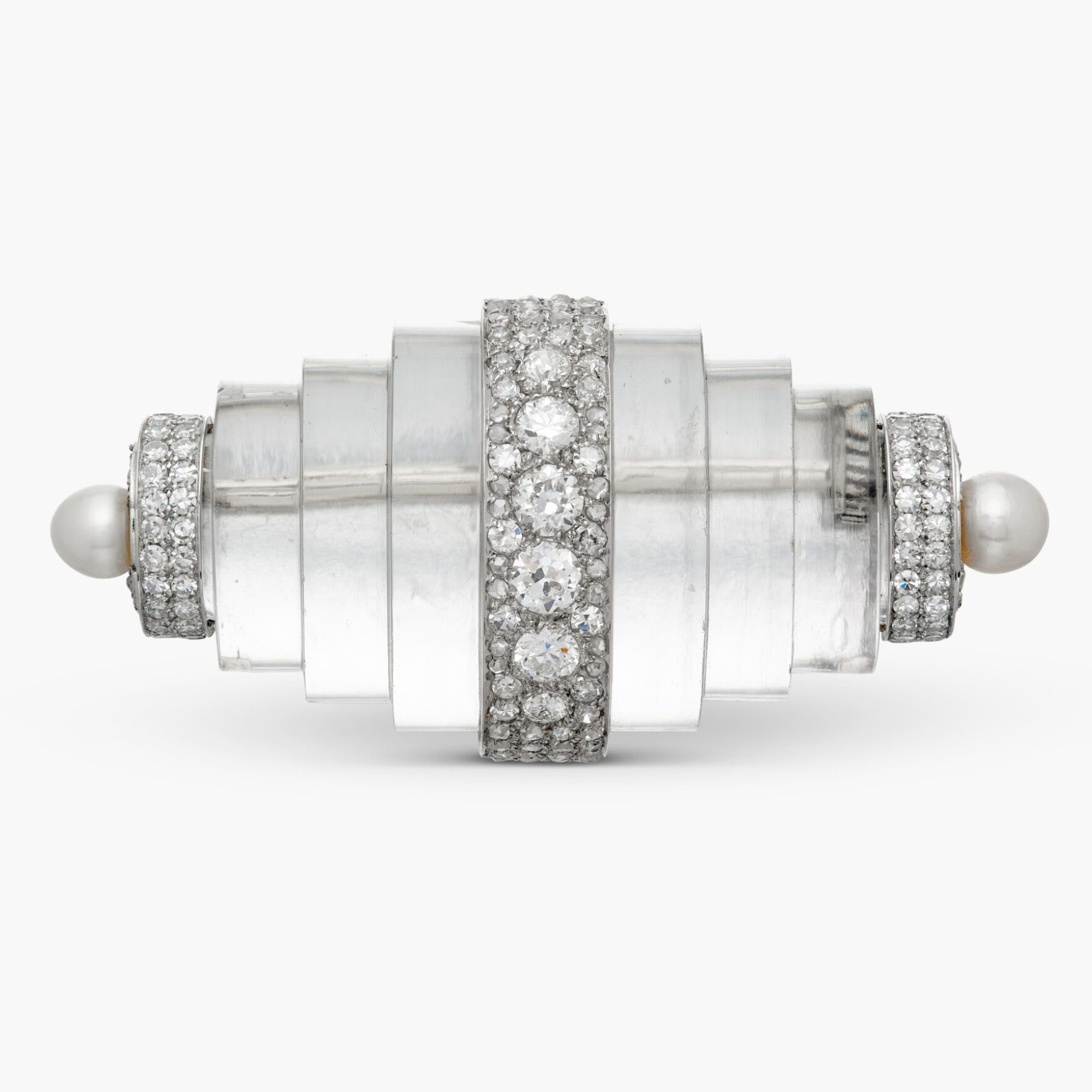 Suzanne Belperron for René Boivin, Rock Crystal, Pearl, and Diamond Brooch. (Courtesy of Sotheby's)